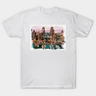 Dubai UAE Unique Watercolor Travel Souvenir Fine Art Painting T-Shirt